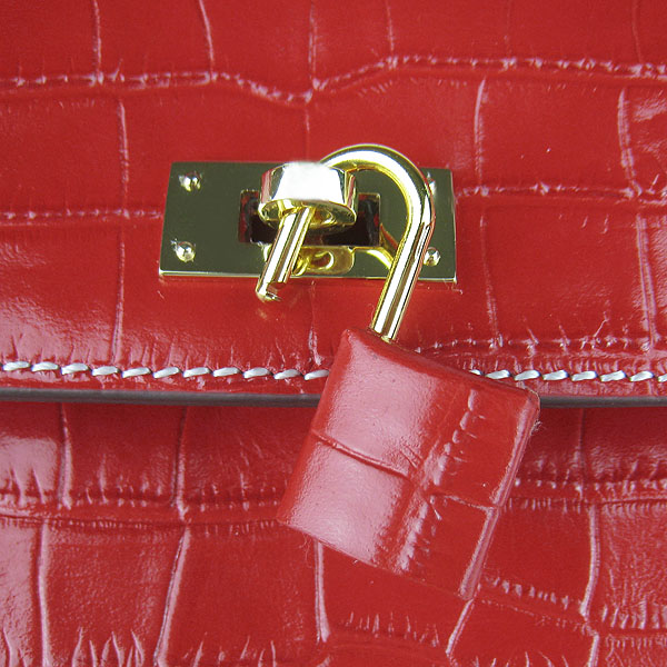 7A Replica Hermes Kelly 32cm Crocodile Veins Leather Bag Red 6108